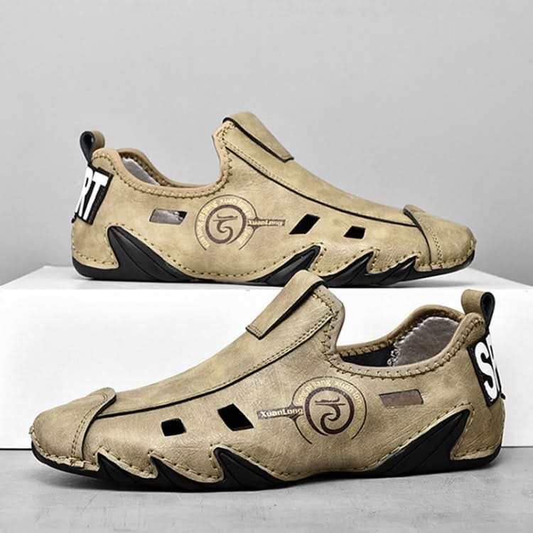 Men Sneakers Large Size Soft Sole Lazy Hollow Leather Shoes All-Match Peas Shoes Reluova