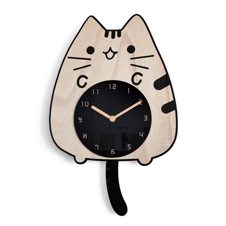 Wooden Cartoon Clocks Home Decoration Living Room Cat Wagging Tail Swinging Wall Clock My Store