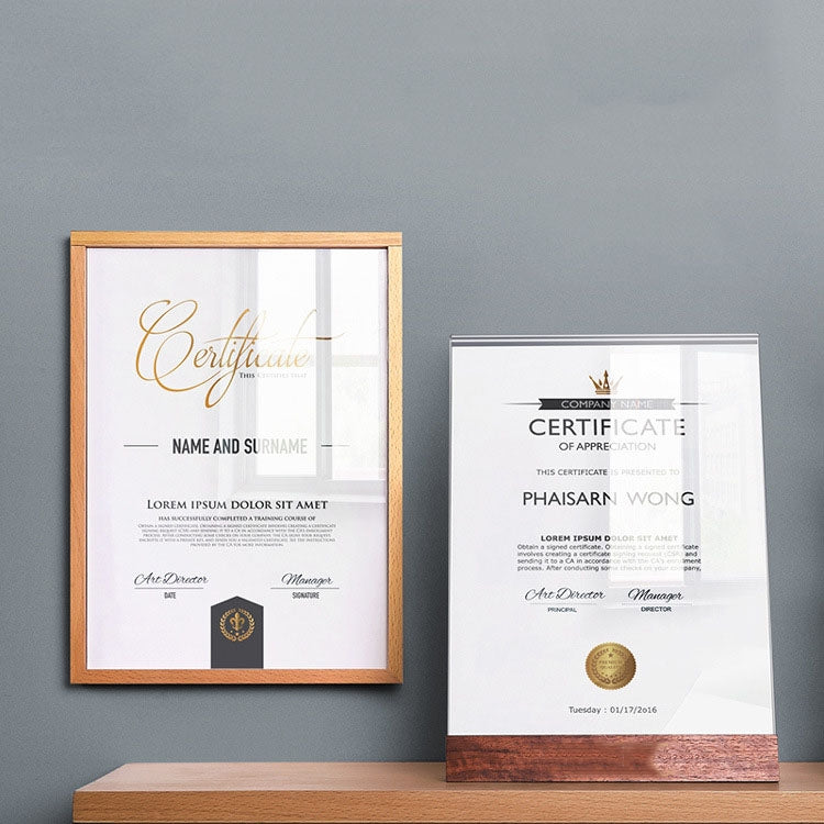 Transparent Acrylic Wooden Base Certificate Photo Frame