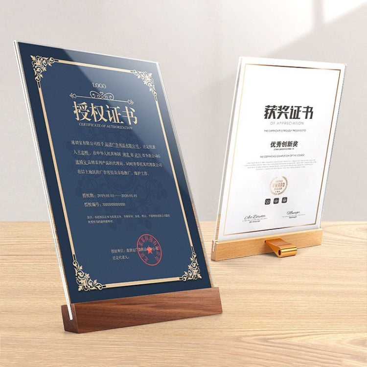 Transparent Acrylic Wooden Base Certificate Photo Frame