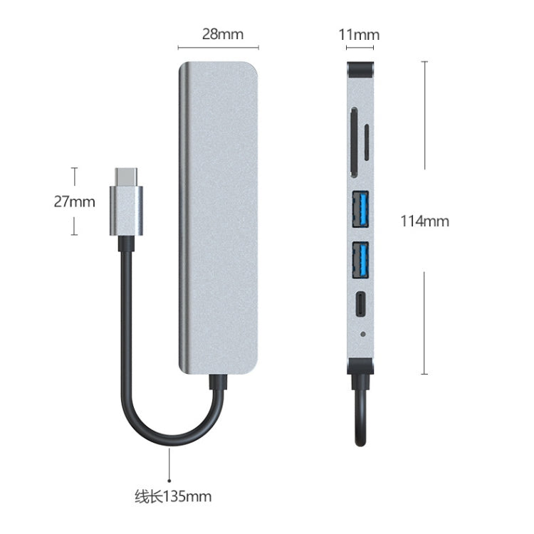 6 In 1 USB-C / Type-C To 4K HDMI + SD / TF Card Slot + PD USB-C / Type-C Charging + 2 USB 3.0 Ports Multifunctional HUB Docking Station My Store