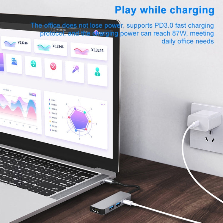 3 In 1 USB-C / Type-C To 4K HDMI + 2 USB 3.0 Ports Multifunctional HUB Docking Station-Reluova