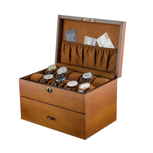 Wooden Double-Layer Watch Storage Box With Lock Jewelry Collection Display Box