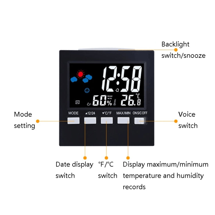 2159 Household Temperature And Humidity Display Alarm Clock Indoor Electronic Digital Display Multi-Function Color Screen Clock-Reluova