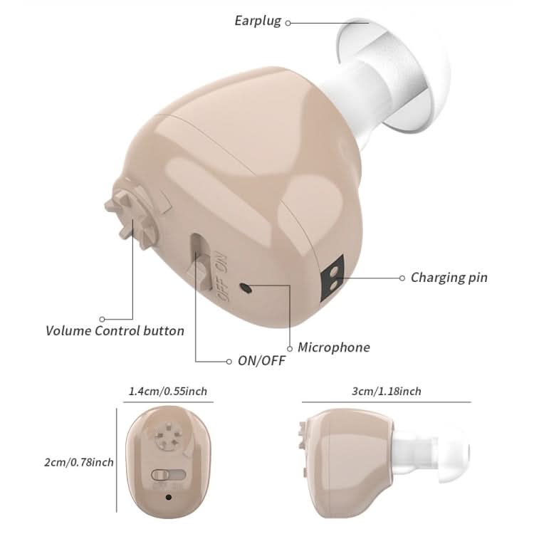 Z-12 Rechargeable In-Ear Sound Amplifier Hearing Aid with USB Cradle Charger