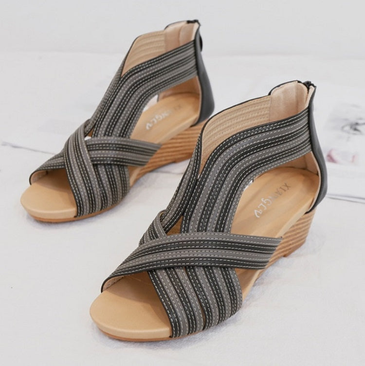 Women Summer Slope Heel Sandals Fashion Bohemian Style Fish Mouth Shoes Reluova