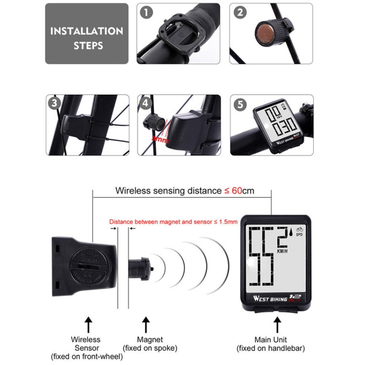 WEST BIKING Mountain Road Bike Wireless Big Character Table Big Screen Waterproof Night Light Speed Speedometer Reluova