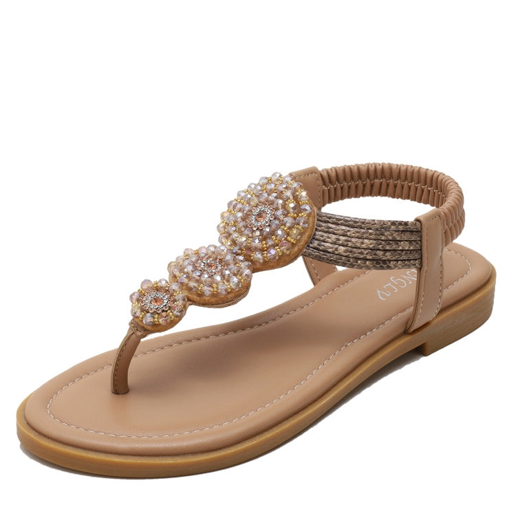 Ladies Summer Bohemian Roman Sandals Seaside Flat Beach Shoes