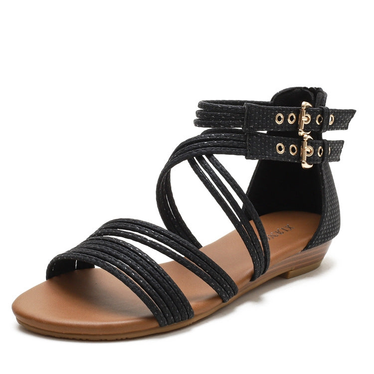 Ladies Summer Wedge Sandals Open-Toe Thick-Soled Roman Style Sandals Reluova