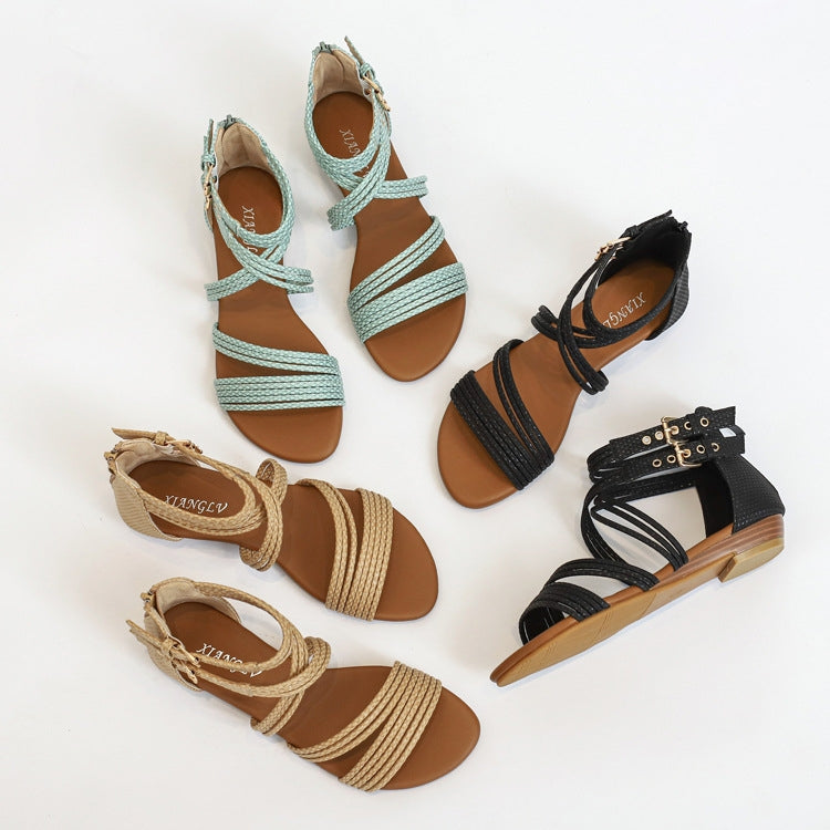 Ladies Summer Wedge Sandals Open-Toe Thick-Soled Roman Style Sandals Reluova