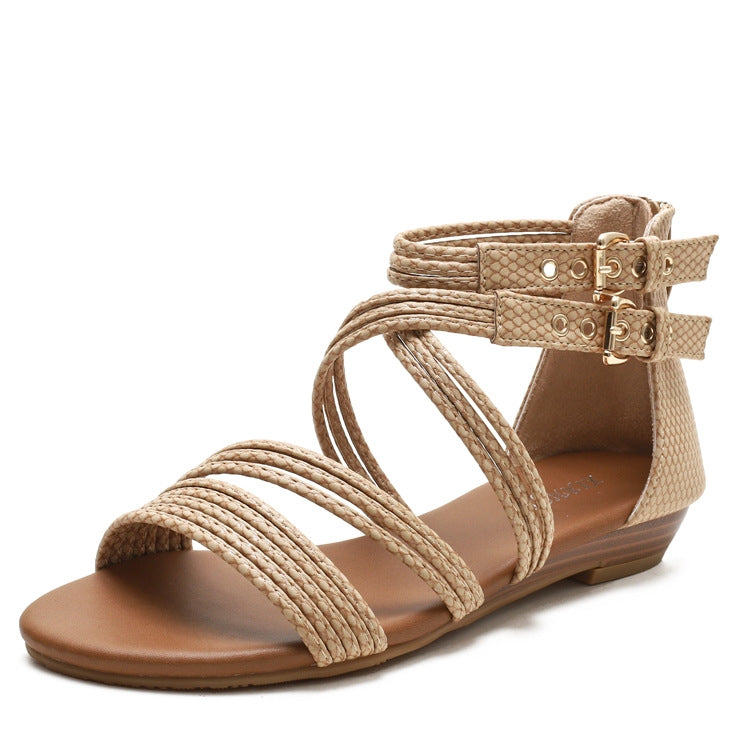 Ladies Summer Wedge Sandals Open-Toe Thick-Soled Roman Style Sandals Reluova