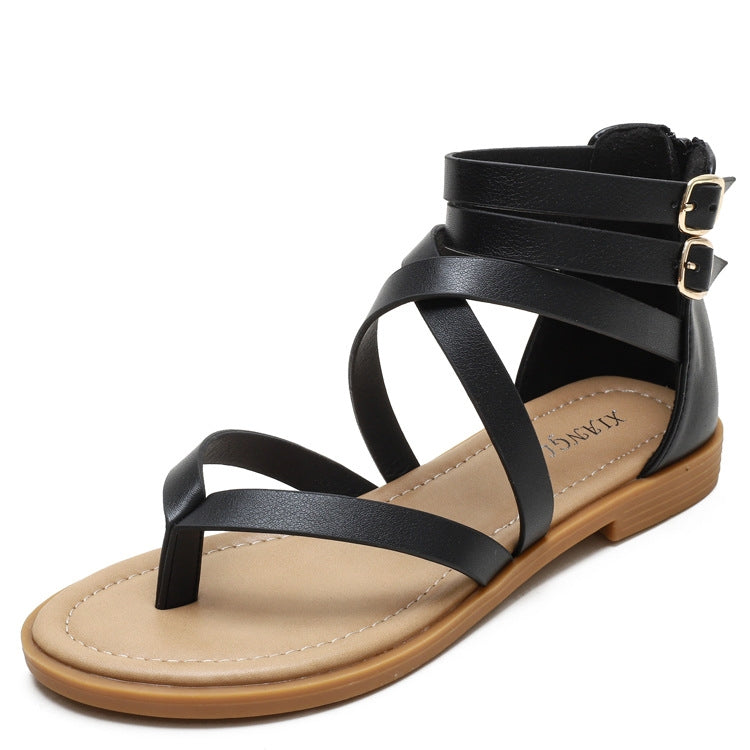 Ladies Summer Strappy Cross Sandals Roman Style Low-Heeled Retro Shoes Reluova