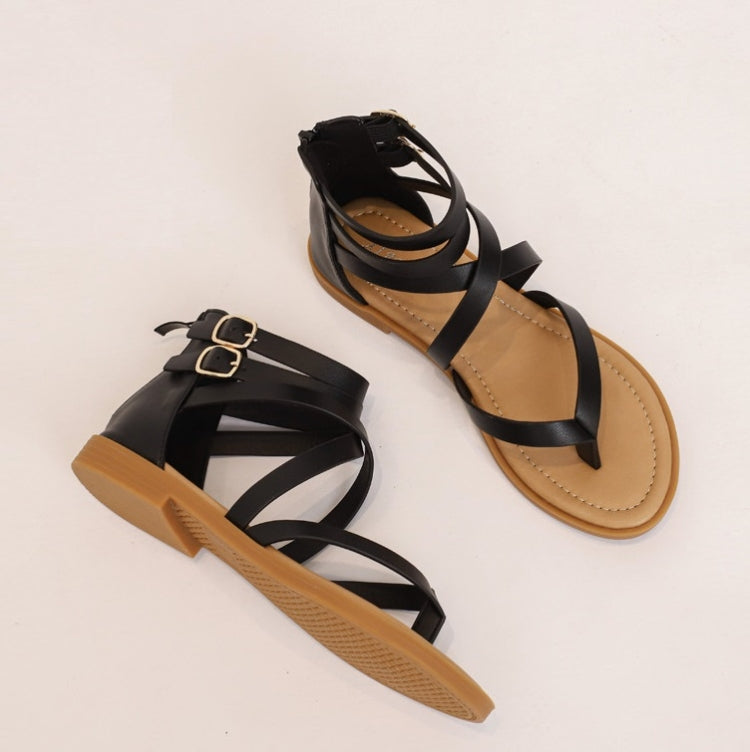 Ladies Summer Strappy Cross Sandals Roman Style Low-Heeled Retro Shoes Reluova