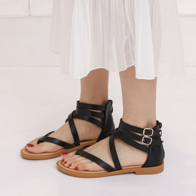 Ladies Summer Strappy Cross Sandals Roman Style Low-Heeled Retro Shoes Reluova