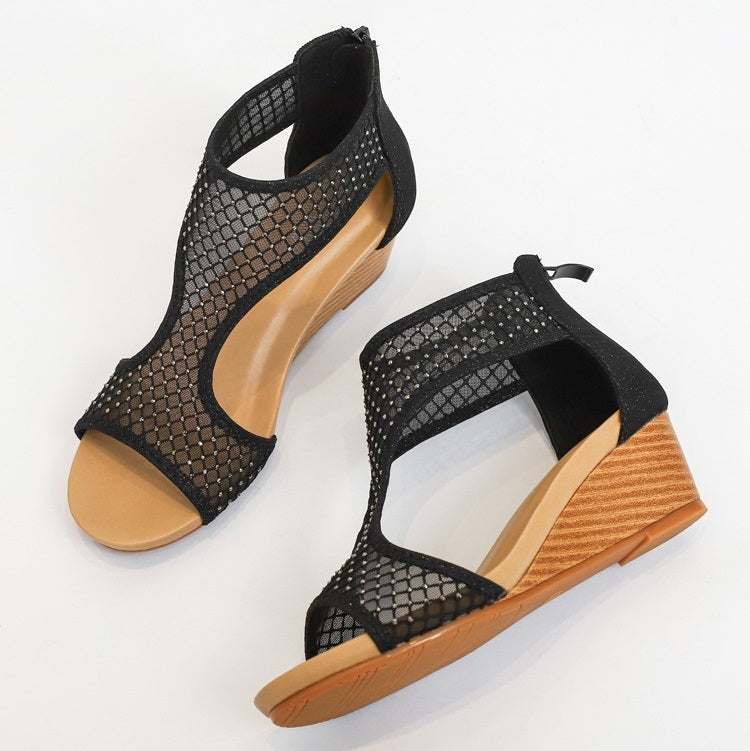 Ladies Summer Sandals All-Match Casual Mesh Thick Sole Wedge Heel Shoes Reluova