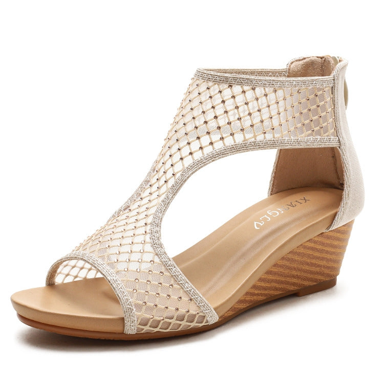 Ladies Summer Sandals All-Match Casual Mesh Thick Sole Wedge Heel Shoes