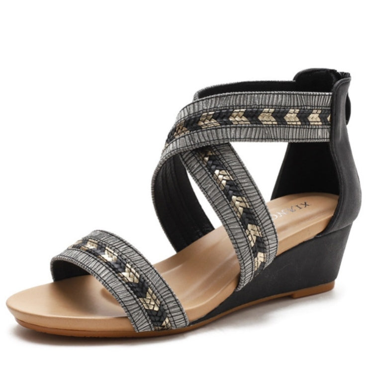 Ladies Summer Slope Heel Sandals Non-Slip Open-Toed Roman Style Shoes