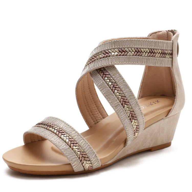 Ladies Summer Slope Heel Sandals Non-Slip Open-Toed Roman Style Shoes