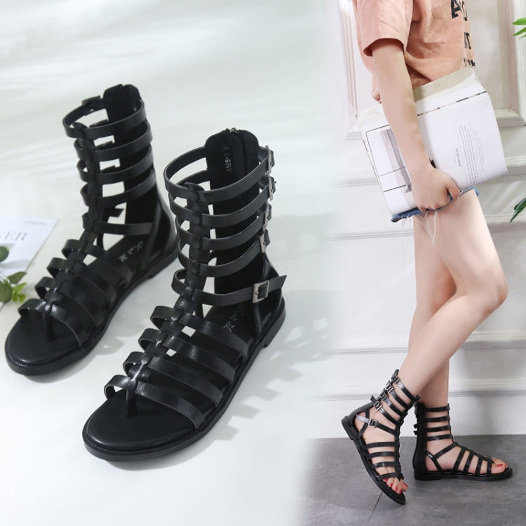 Ladies Open Toe Back Zip High-Top Sandals Flat Roman Style Sandals