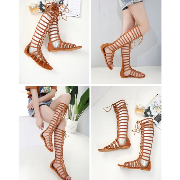 Women Roman Style Sandals Flat Hollow Strap High-Top Sandals Reluova