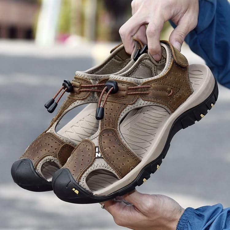 Summer Large Size Men Beach Shoes Leather Breathable Wading Casual Sandals Reluova