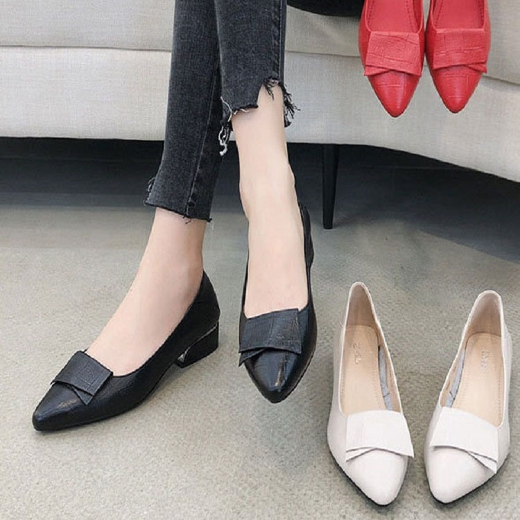 Spring And Summer Cowhide Shoes With Thick Heel Mid-Heel For Women