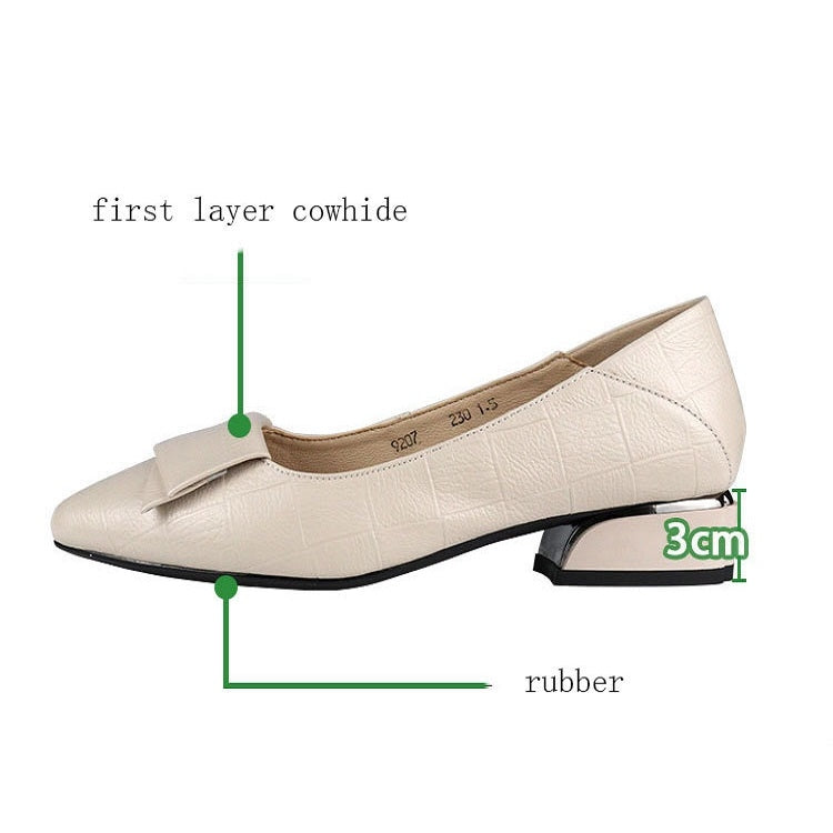 Spring And Summer Cowhide Shoes With Thick Heel Mid-Heel For Women