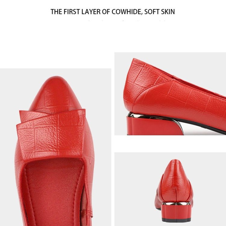 Spring And Summer Cowhide Shoes With Thick Heel Mid-Heel For Women Reluova