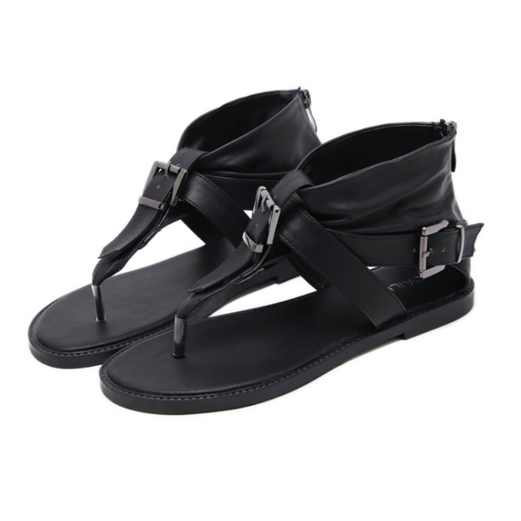 Ladies Belt Buckle Flip Flops Casual Flat Sandals