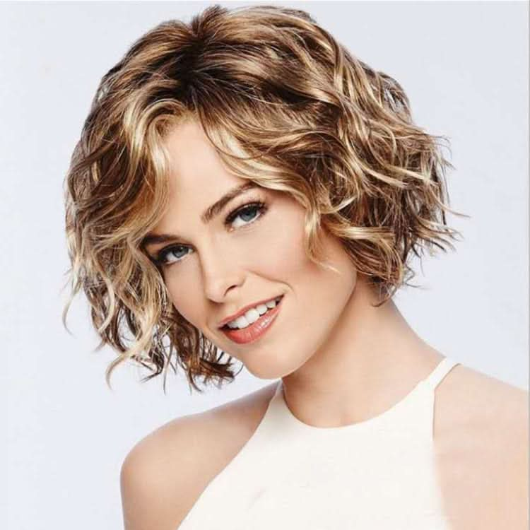 Ladies Oblique Bangs Fluffy Short Curly Hair Wig Headgear Reluova