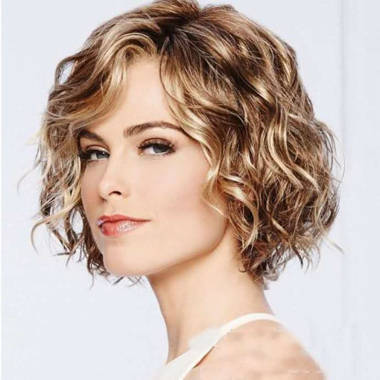 Ladies Oblique Bangs Fluffy Short Curly Hair Wig Headgear Reluova