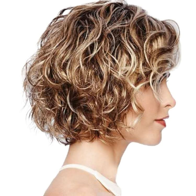 Ladies Oblique Bangs Fluffy Short Curly Hair Wig Headgear Reluova