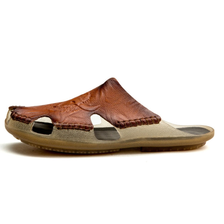 Summer Men Leather Slippers Casual Large Size Flat Beach Shoes Reluova