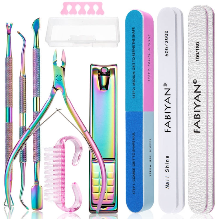 2 In 1 FABIYAN Color Titanium Nail Art Tool Set Dead Skin Shears Steel Push Nail File Pliers