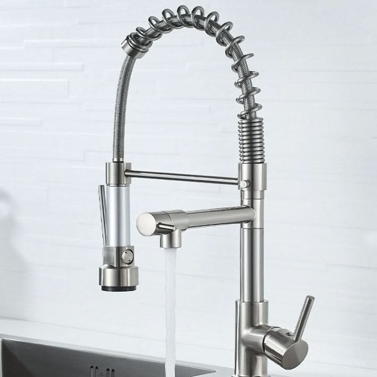 Copper And Nickel Brushed Double Outlet Spring Faucet Rotatable Kitchen Hot And Cold Water Faucet Reluova