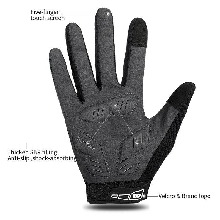 WEST BIKING YP0211207 Riding Full Finger Gloves Road Bike Mountain Bike Locomotive Shock Absorber Gloves