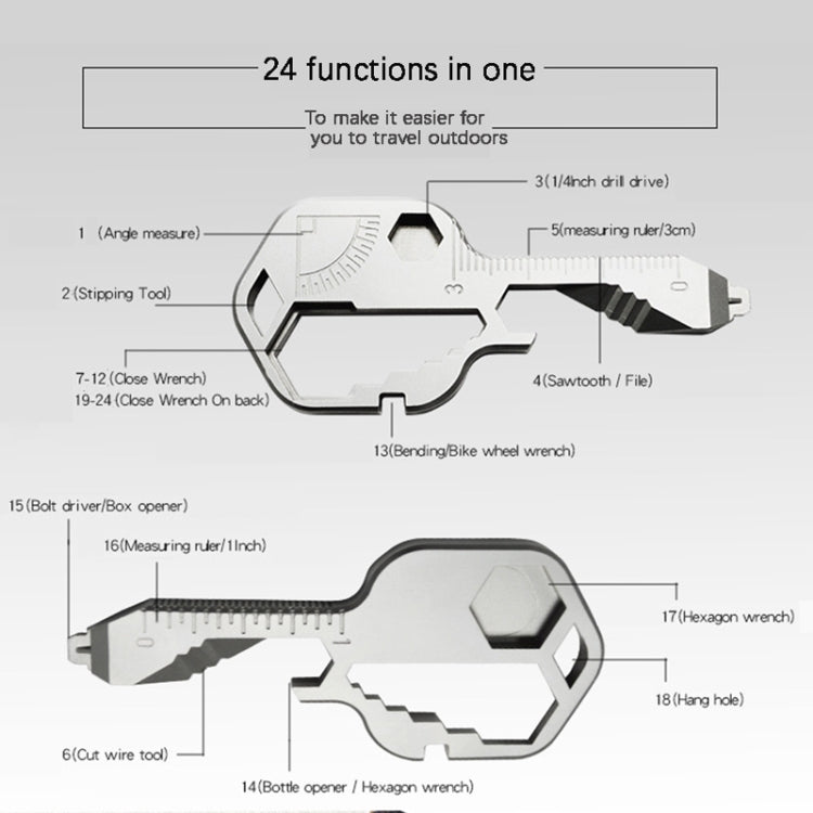 24 In 1 Key Shape Outdoor Emergency Tool Stainless Steel Pendant Portable Multi-Function Outdoor Camping Tool