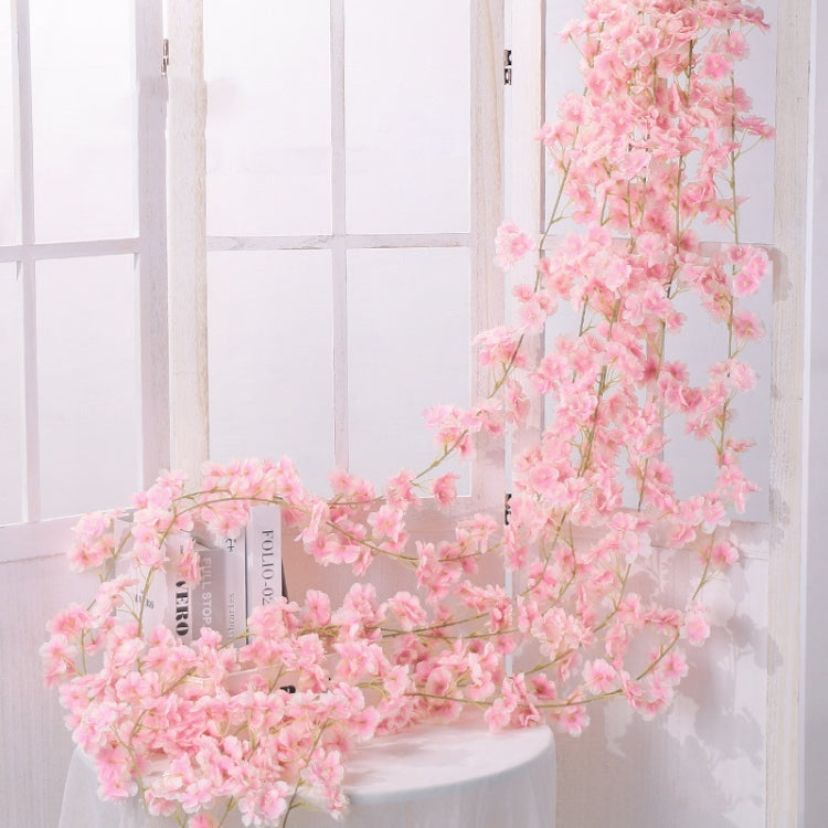 Simulation Sakura Rattan Plastic Decorative Flower Vine, Colour: 135 Flowers Deep Pink My Store