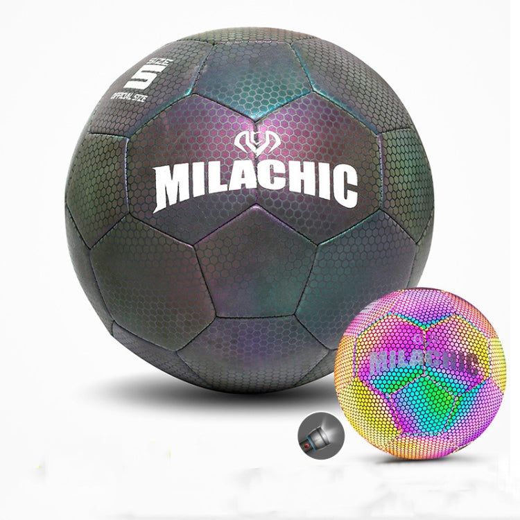 MILACHIC PU Leather Machine Stitch Luminous Fluorescent Reflective Football, Specification: Reluova