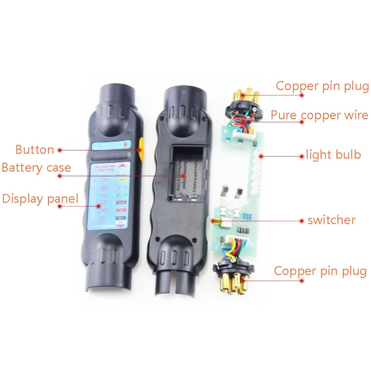 TS170E-Z 12V Car Resistance Trailer Plug Socket Trailer Tester Connector Recorder With 2 Conversion Heads EU Plug