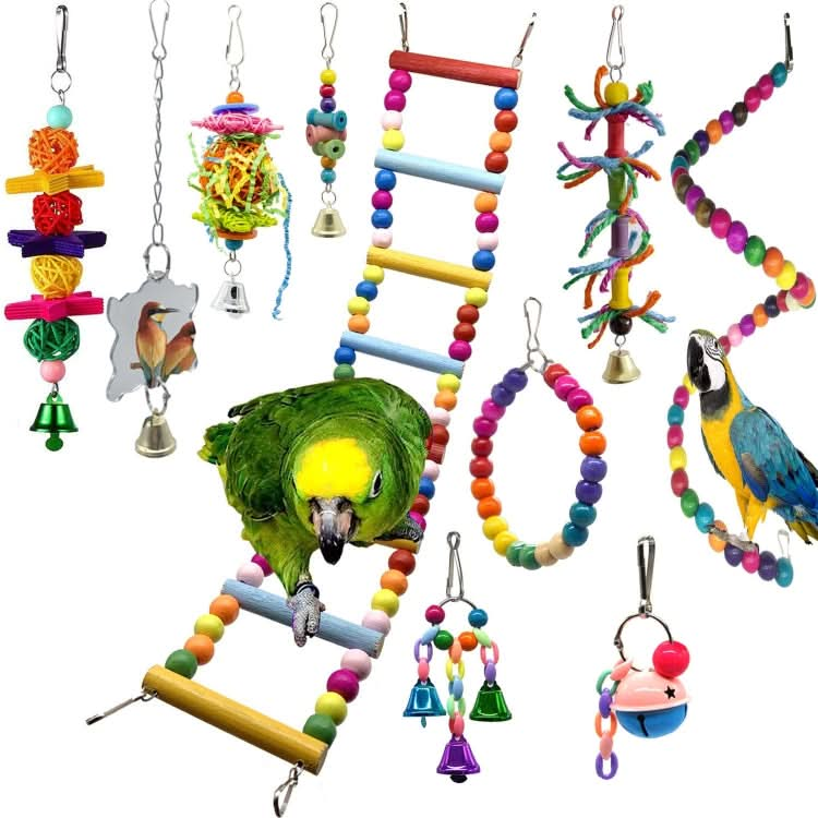 10 in 1 Parrot Toy Set Ladder Mirror String Of Bells - Reluova 