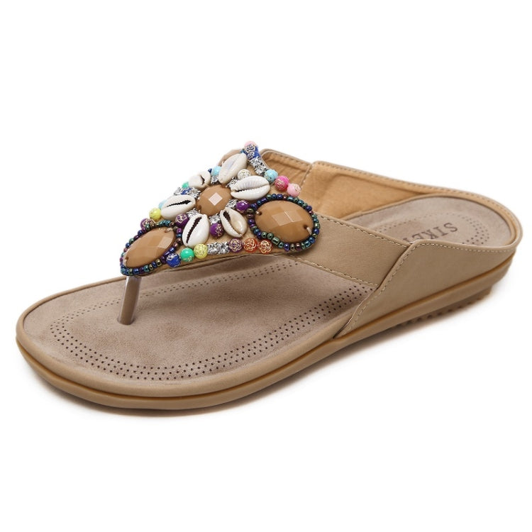 Ladies Summer Bohemian Sandals Seaside Retro Beaded Shell Slippers, Series 1 Reluova