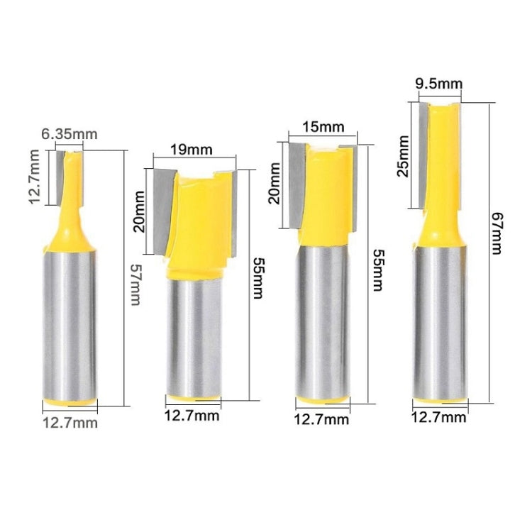 4 PCS/Set Woodworking Engraving Double-Edged Straight Knife Trimming Machine 1/2 Milling Cutter Head