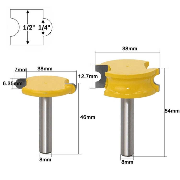 2 PCS/Set 8-Handle Arc T-Type Tenon Cutter Woodworking Trimming Engraving Machine Milling Cutter