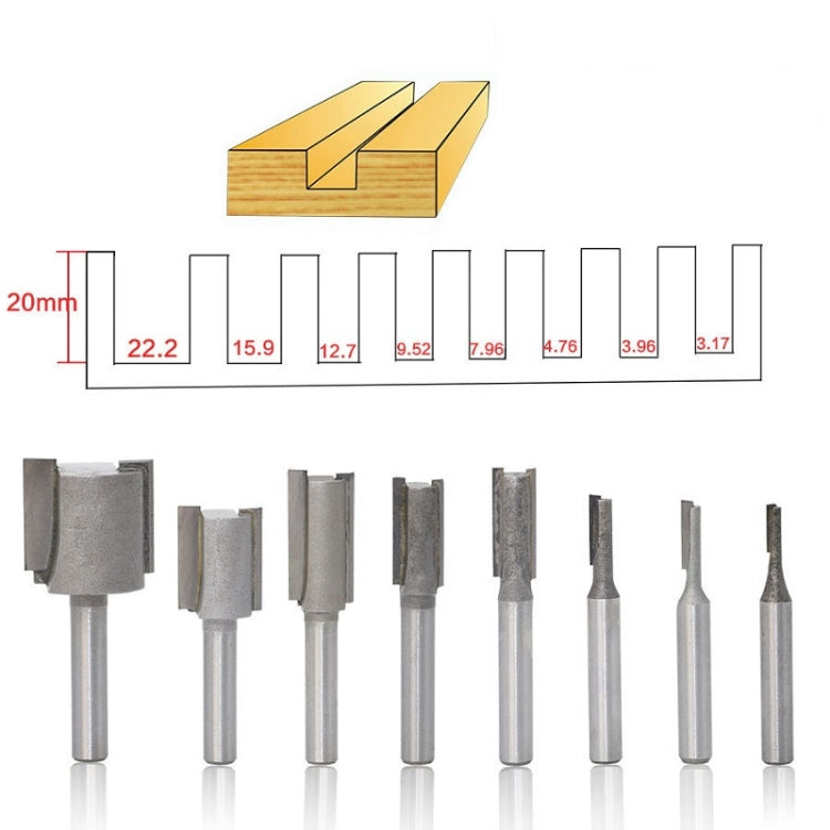 8 PCS/Set 1/4 Handle Woodworking Milling Cutter Double-Edged Straight Knife Engraving Machine Slotting Head My Store