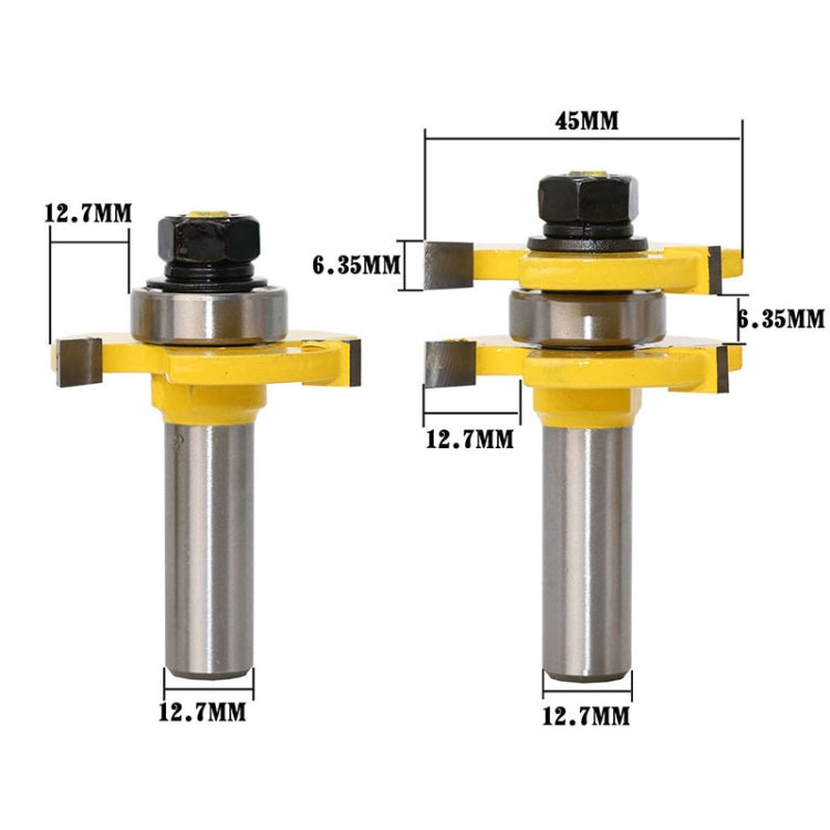 2 PCS/Set 1/2 Handle 3 Tooth Woodworking Milling Cutter