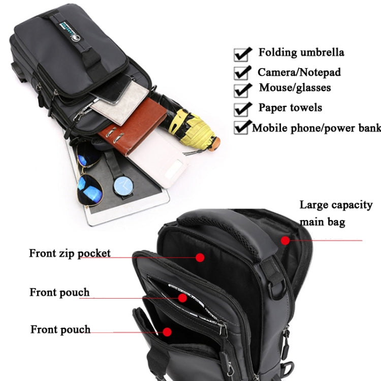 HaoShuai 1100-1 Men Chest Bag Multifunctional Single / Double Shoulder Backpack with External USB Charging Port Reluova