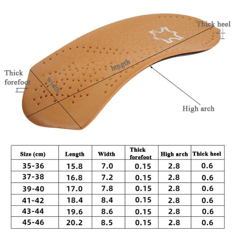 Cow Leather Arch Half Insole Flat Arch Support O-Leg Corrective Insole,Size: 35/36 Reluova