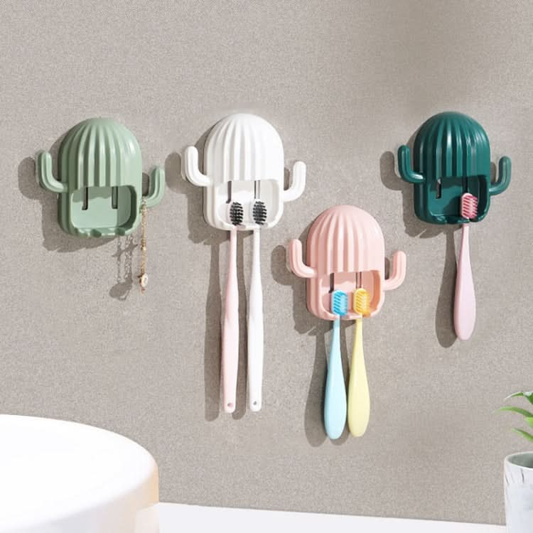 Fun Cactus Toothbrush Holder Punch-Free Multifunctional Drain Bathroom Storage Hook,Random Color Delivery Reluova