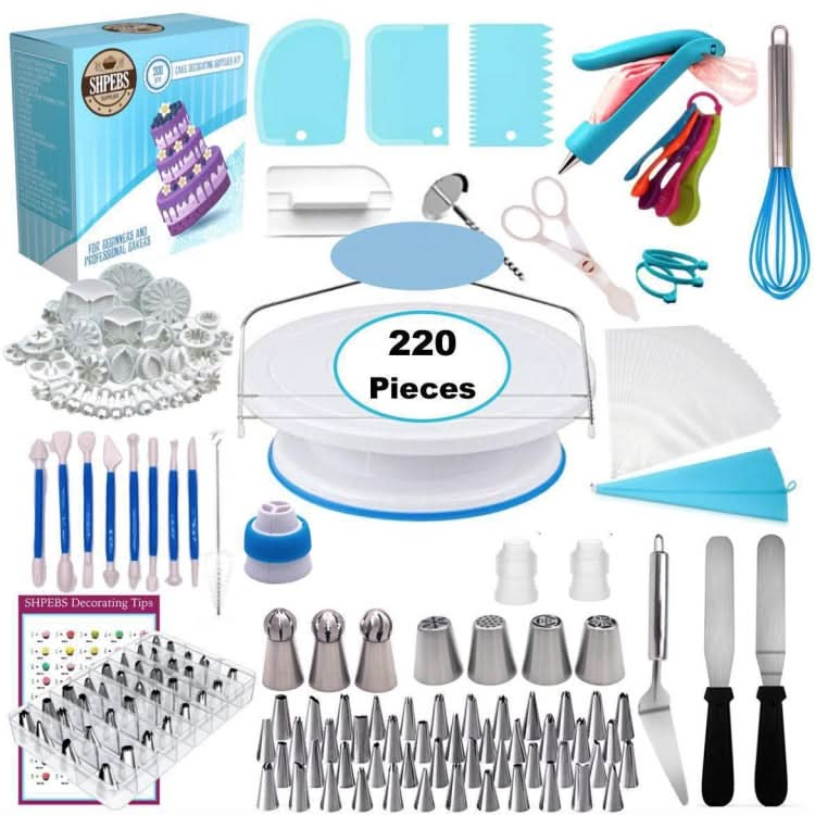 220 in 1 Cake Turntable Decorating Nozzle Set Baking Tool Fondant Mold Set-Reluova